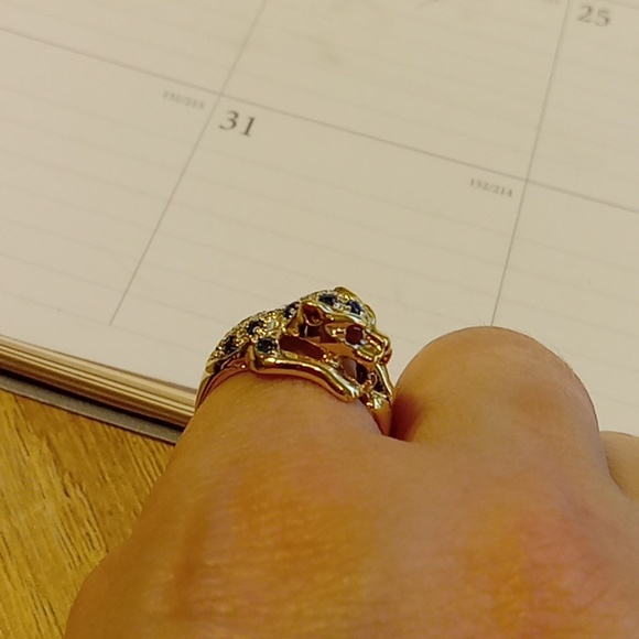 14k panther sapphire and ruby ring - Picture 3 of 4